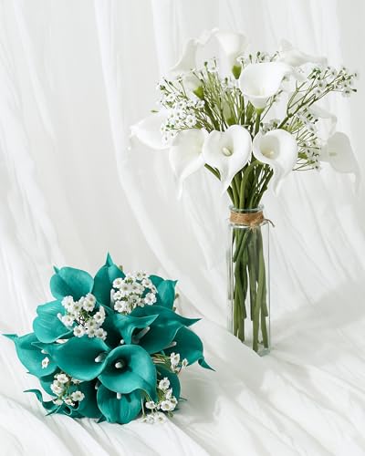 DuHouse 20Pcs Artificial Calla Lily Flower Real Touch Latex Flowers for DIY Wedding Bouquet Party Home Decor (Teal Blue) - color: Teal Blue, size: 20pcs