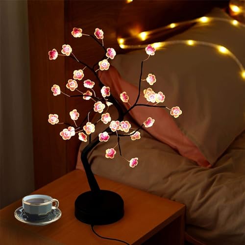 36 LED Cherry Blossom Sparkly Fairy Spirit Tree Lights, DIY Artificial Tree Battery/USB Operated, Tabletop Tree Lamp for Bedroom Christmas Indoor Room Decor Night Lights (Warm White) - color: Warm White, size: 36LED without Remote