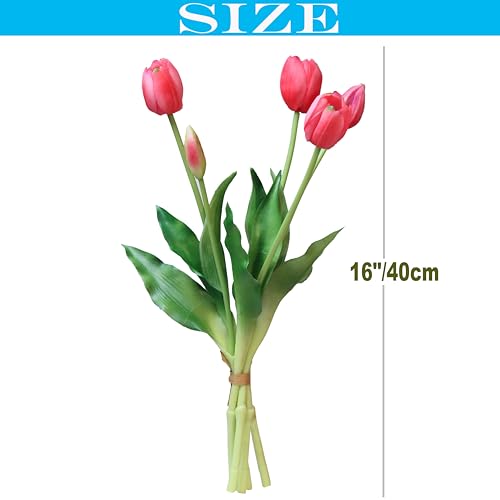20pcs Artificial Tulip Flowers,16 Inch Real Touch Tulip Stems with Faux Leaves, Faux Tulips and Buds for Home Décor Centerpiece Ornament Wedding Bouquet,Deep Pink - color: Deep Pink