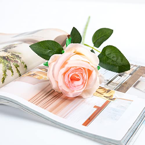 Hawesome 12PCS Artificial Silk Flowers Realistic Roses Bouquet Long Stem for Home Wedding Decoration Party (Gradient Light Pink, 12Pcs Flowers) - color: Gradient Light Pink, size: 12Pcs Flowers