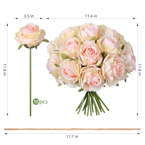 Ivydale 18pcs Champagne Roses Artificial Flowers, Fake Roses Silk Flowers with Stems Realistic Bouquet for Wedding Party Mother's Day DIY Centerpiece Floral Romantic Gifts - color: Rose-champagne