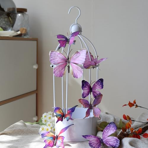 Artificial Butterfly, 3D Artificial Butterfly Clips,Silk Floral Butterflies, Suitable for Home Decoration, Flower Arrangement and Foil the Festive Atmosphere (8 Pcs) - color: Purple -8 Pcs
