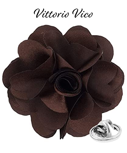 Premium Men's Formal Solid Color Flower Lapel Pin - Boutonniere for Men, Brooch Pin - color: Brown
