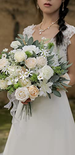 rongflower Artificial Flowers Combo Silk Mix Fake Flowers Leaf for DIY Wedding Bouquets Centerpieces Arrangements Party Baby Shower Home Decorations(Milk White) - color: Milk White