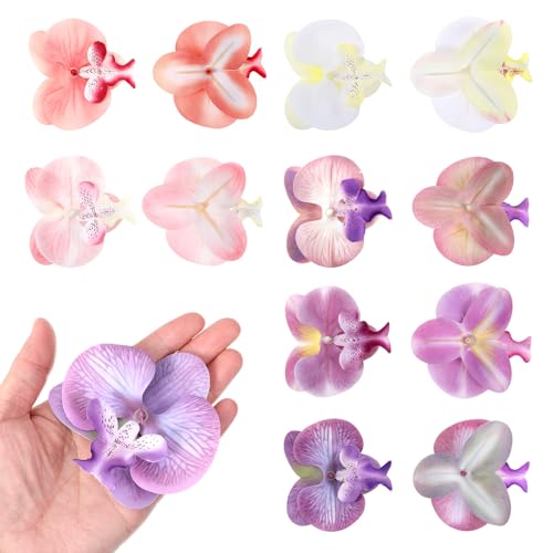 12PCS Fake Orchid Fabric Flower Heads 3.5in Artificial Orchids Flowers Heads for DIY Crafts Home Wedding Party Photography Props Decoration