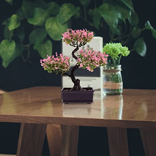 EXCEART Artificial Bonsai Tree Pink Faux Potted Plant Realistic Small Simulated Plant for Home Office Desk Decor 5.5X4.9X1.5 Inch Desktop Ornament - color: Pink