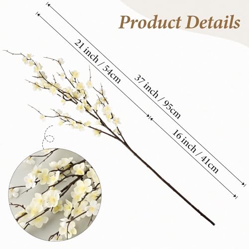 4Pcs Artificial Cherry Blossom Branches Decor, 37.6Inch Faux Spring Summer Flowers, Realistic Long-Stem Artificial Flow Stems for Wedding, Vase Filler, Home, Office Decor, Table Centerpieces (White)