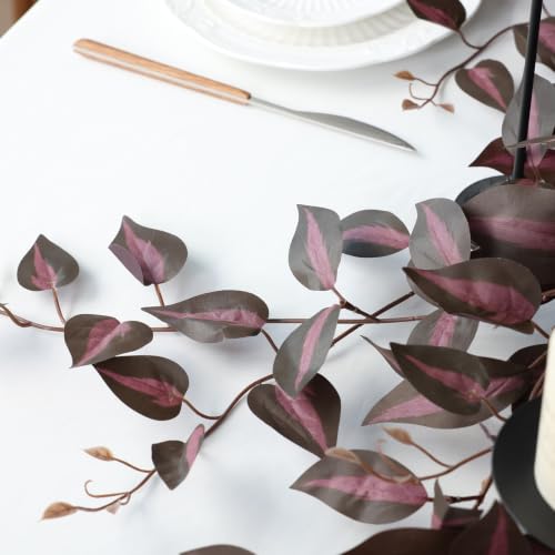 Mizii 2 Strands Artificial Vines Garland 72" Fake Vine with Silk Burgundy Leaves Faux Hanging Plants Greenery Decoration for Outdoors Indoor Room Mantle Table Centerpieces Fall Decor (Burgundy) - color: Burgundy