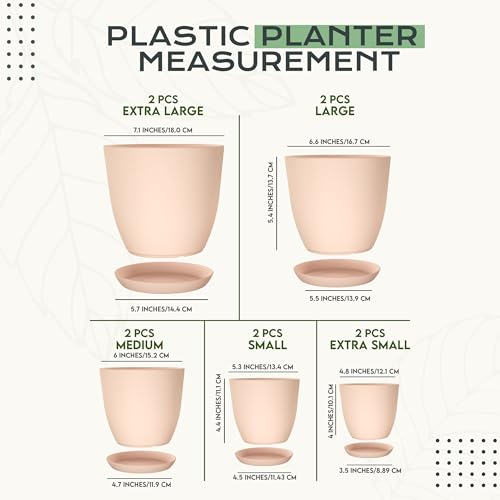 Utopia Home - Plant Pots Indoor with Drainage - 7/6.6/6/5.3/4.8 Inches Home Decor Flower Pots - Plastic Planters for Indoor Plants, Cactus, Succulents Pot (Pink, Pack of 10) - color: Peach Pink, size: Pack of 10