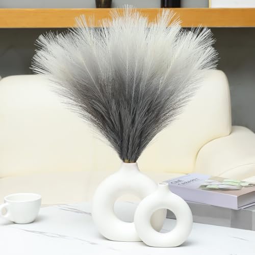 Ureymx Faux Pampas Grass Decor 17.7 Inch 6pcs, Pompas Grass Flower Arrangement and Vase Filler Artificial Pampas Grass Short Decor for Boho Home Wedding Decoration (Gradient Grey) - color: Gradient Grey, size: 17 Inch 6 Pcs