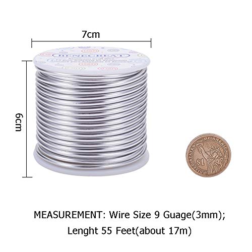 BENECREAT 9 Gauge Jewelry Craft Aluminum Wire 55 Feet Bendable Metal Sculpting Wire for Craft Floral Model Skeleton Making, Plant Gardening, Silver - color: Silver, size: 9 Gauge