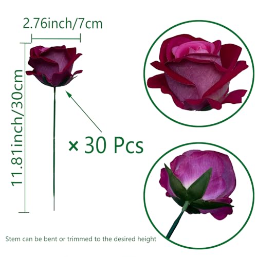 FagusHome 30 Pcs Silk Rose Artificial Flowers Roses Bulk Bouquet Fake Flowers Rose Heads with Stems for Home Wedding Decor (Red Pink) - color: Red Pink