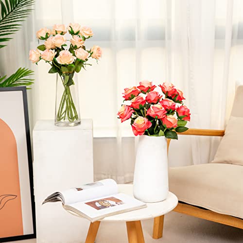 Hawesome 12PCS Artificial Silk Flowers Realistic Roses Bouquet Long Stem for Home Wedding Decoration Party (Gradient Dark Pink, 12Pcs Flowers) - color: Gradient Dark Pink, size: 12Pcs Flowers