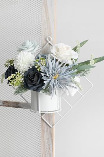 Blue White Artificial Flowers Silk Fake Roses Peonies Greenery Combo Box Set for DIY Wedding Bouquets Bridal Shower Centerpieces Floral Arrangements Party Tables Home Decoration - color: Gradient Blue White