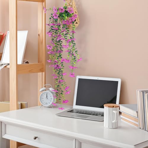 FAVOWREATH Fake Plants Hanging Artificial Potted Faux Eucalyptus Plants and Flowers for Modern Boho Farmhouse Bathroom Office Desk Wall Book Shelf Living Room Aesthetic Decor Indoor (Purple) - color: Purple