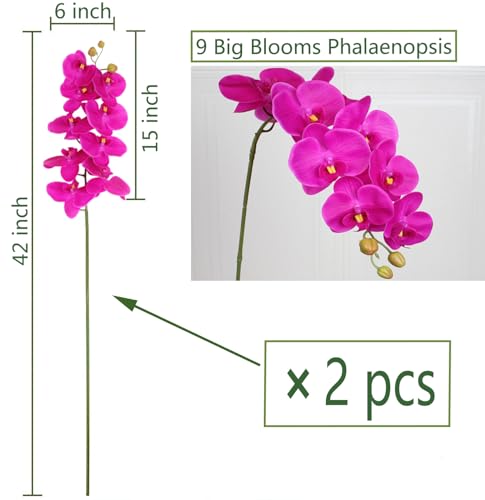 FagusHome Artificial Phalaenopsis Flowers Branches 9 Large Blooms Artificial Orchid Flowers Stem Plants 42 Inches 2 Pcs for Home Wedding Décor (Purple) - color: Purple