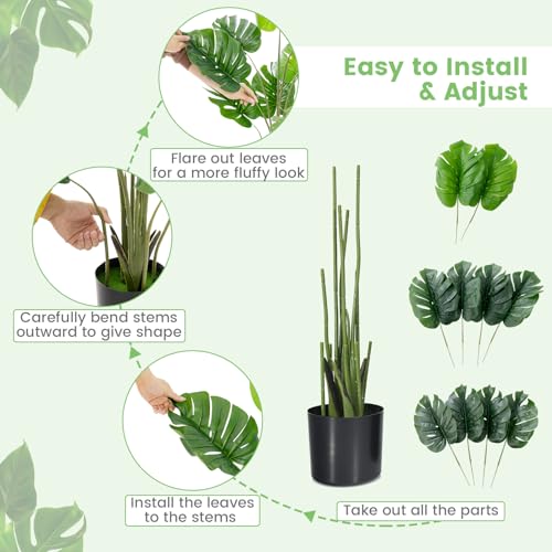 GOFLAME Artificial Monstera Deliciosa Plant, 4ft Potted Faux Tree with 10 Verdant Fake Leaves, Swiss Cheese Plant for Home Decor Indoor, Outdoor, Home, Office, 1 Pack - size: 4ft