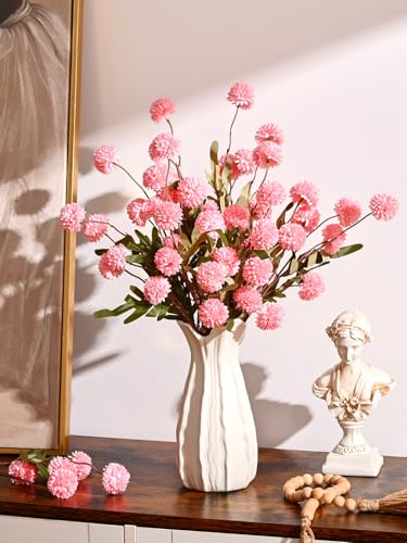 Waipfaru 10pcs Fake Flowers, Artificial Pompon Mums, Bulk Faux Chrysanthemums Flowers for Indoor Home Decorations, Boho Decor, Pink, No vase - color: Pink