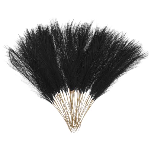 uxcell 50 Pcs Faux Pampas Grass 52cm/20.5" Artificial Fake Dried Pampas Grass Decor with Stem for Floor Vase Filler, Wedding Decoration, Home Decoration, Black - color: Black