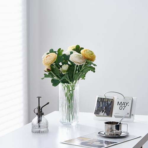Clear Glass Flower Vase for Pampas Grass, 7.5 inch Medium Decorative Centerpiece Ribbed Vase for Dining Table, Office Desktop, Shelf Bookshelf, Mantel, Entryway, Bathroom, Countertop, Farmhouse, Gift - color: Clear, size: 7.5 inch