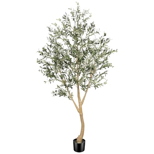 Realead 8ft Faux Olive Tree, Large Realistic Olive Trees Artificial Indoor, Tall Fake Olive Tree with Natural Wood Trunk and Lifelike Fruits for Home Office Decor - size: 8ft