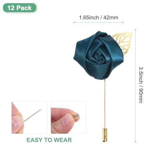 M METERXITY 12-Pack Flower Lapel Pins for Men, Golden Leaf Rose Boutonnieres Pin for Wedding/Dance/Party, Mens Lapel Pins for Suits Satin Flower Corsage Hat Pins [Indigo] - color: Indigo