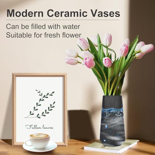 Matte Black Ceramic Vase, GUKJOB Small Cute Flower Vase for Pampas Grass, Home, Living Room, Dining Table, Farmhouse, Office Decor, Bedroom, Table, and Kitchen Shelf (Matte Black) - color: Small Matte Black