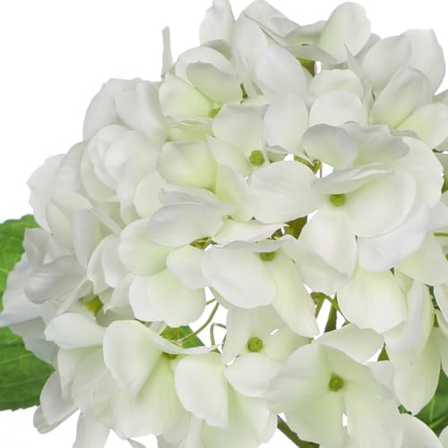 Hollyone White Hydrangea Artificial Flowers in Pots 19.7" Faux Silk Hydranges Flowers Tree Arrangements for Home Bathroom Office Table Centerpiece Shelf Decorations - color: White, size: 3 Head Hydrangea