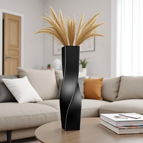 Tall Vase On Floor, 16.34" Twisted Geometric Flower Vase for Home, Living Room, Flower Centerpieces, Shelf, Table, Decor, Creative Unique Decorative Vases - color: Black, size: 16.34 Inches