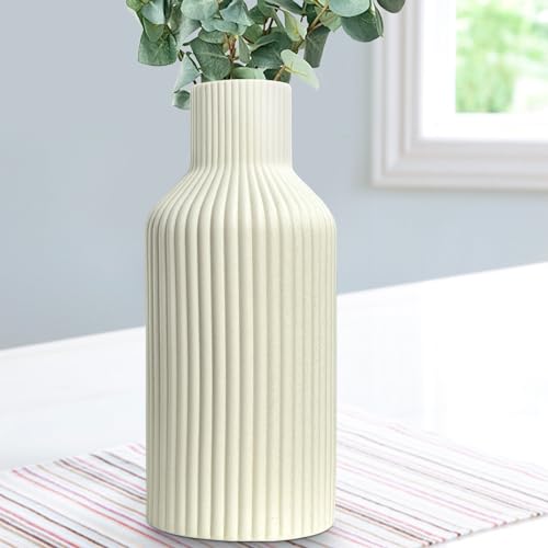 Ceramic Flower Vase, Minimalist Modern Home Decor, Matte Finish Pampas Grass Vase for Table, Fireplace, Shelf, Mantel, Entryway and Centerpieces (Off White) - color: Off White, size: 8in