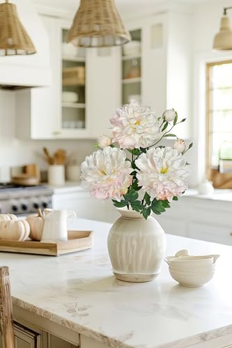 3Pcs White Peonies Artificial Flowers 27.5" Fake Flower Silk Flowers with Long Stem Floral Arrangements Bouquets Faux Peony Flowers for DIY Wedding Party Centerpieces Decor Home Office Decoration - color: White Peony