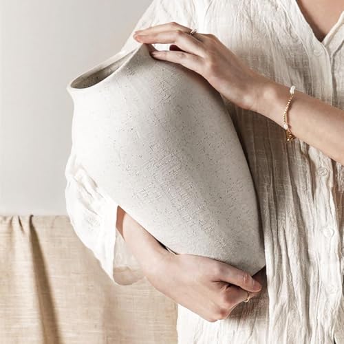 White Ceramic Vase - Large 11.8 Inch Tall Floor Vase for Centerpieces, Farmhouse Flower Vases, Rustic Minimalist Home Decor for Living Room, Enterway, Wedding (Sandstone White) - color: 11.8 Inch-sandstone White