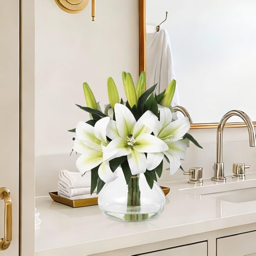 GarveeHome Artificial Lily Flower, Faux Lily Flowers Stems for Vase, Silk Fake Flowers for Home Table Office Wedding Party Decor (Milky White) - color: Tiger Lily ,Milky White