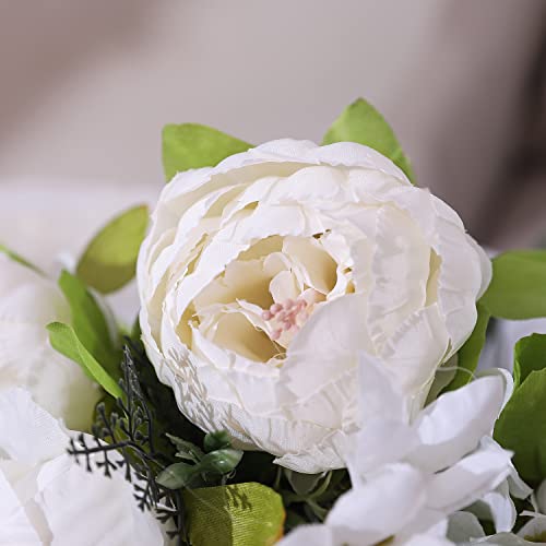 Duovlo Artificial Peony Silk Flowers Fake Flowers Vintage Wedding Home Decoration,Pack of 1 (Spring Milk White) - color: Spring Milk White