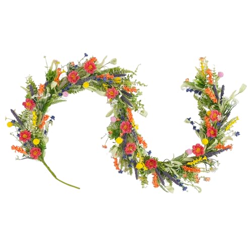 TEMPUS 6Ft Spring/Summer Garland with Flowers, Colorful Artificial Fake Flower Greenery Garland with Daisies, Lavender for Wedding Mantle Party Table Centerpiece All Season Decor