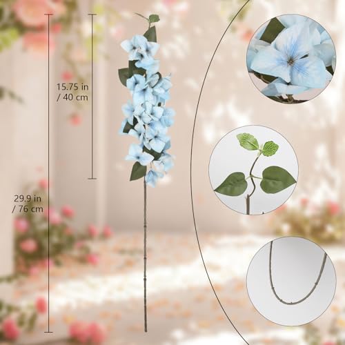 Faux Bougainvillea 8 PCS Realistic Blue Artificial Bougainvillea Silk Flowers 29.9" Long Stem Flowers for Tall Vase Home Wedding Centerepieces Decor (Blue) - color: Blue