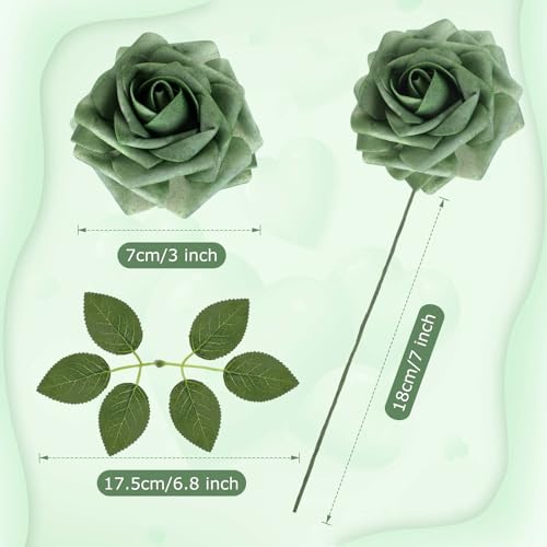 100 Pcs Artificial Foam Rose Flower Faux Bouquet Wedding Fake Rose Gift for Mother's Day Women DIY Bridal Shower Party Table Birthday Home Spring Decor (Elf Green) - color: Elf Green