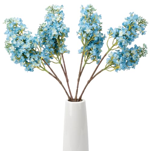 4PCS 25.6inch Lilac Artificial Flowers Light Blue Fake Delphinium Long Stem Silk Real Touch Flower Faux Lilac Floral Arrangement for Tall Vase Table Wedding Garden Home Decoration（Light Blue） - color: 25.6inch Light Blue
