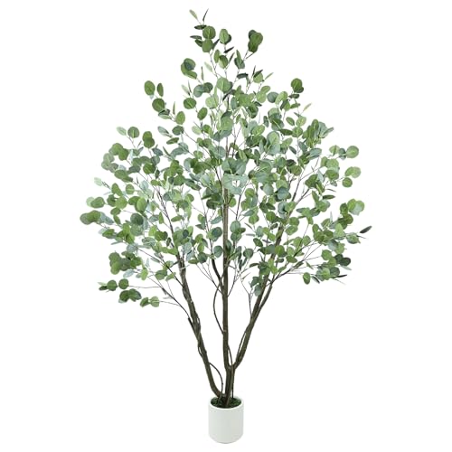 Caxchiling Large Artificial Eucalyptus Tree 6FT, Fake Tree for Indoor Outdoor, Lifelike Faux Floor Plants with Heavy Trunk with Vines and Moss Topper, Home Office Decor for Living Room Bedroom Doorway - color: Eucalyptus, size: 6ft Plus