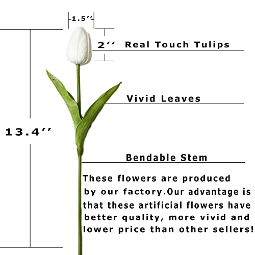 UKELER White Tulips Artificial Flowers 24 Pcs Real Touch Tulip Fake Flowers for Home Office Wedding Decor Bouquet DIY Wreath Flower Arrangement - color: White