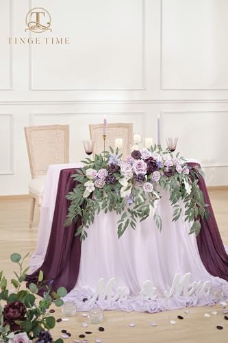 TINGE TIME Artificial Sweetheart Flower Swag with Tablecloth and Table Runner, Pack of 3 Floral Arrangement for Wedding Sweetheart Table Centerpiece Decoration (Lavender & Plum) - color: Lavender & Plum
