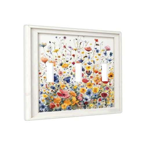 Decorative Art Light Switch Covers Watercolor Wildflower Bouquet 3 Gang Triple Toggle Wall Plate Decorative Switch plate Electrical Faceplate for Home Decor - color: Watercolor Wildflower Bouquet, size: 3-Gang Toggle / 6.7x 4.8 IN