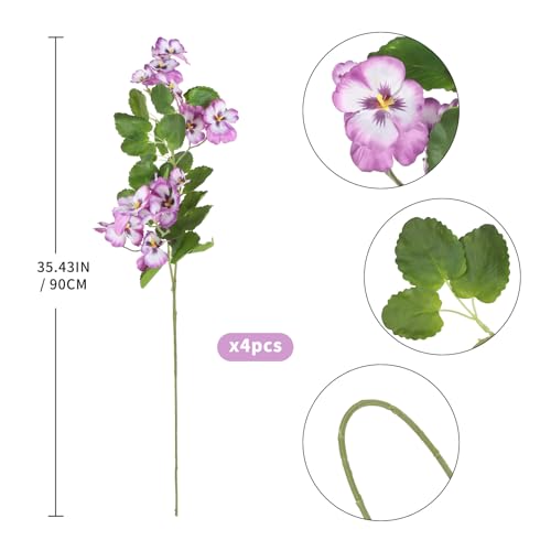 4 PCS Artificial Pansies Flowers for Decoration 35.43" Fake Pansy with Long Stems Fuchsia Faux Silk Pansies Spring Flower Arrangements for Vase Home Outdoor DIY Wedding Party Decor(Fuchsia) - color: Fuchsia