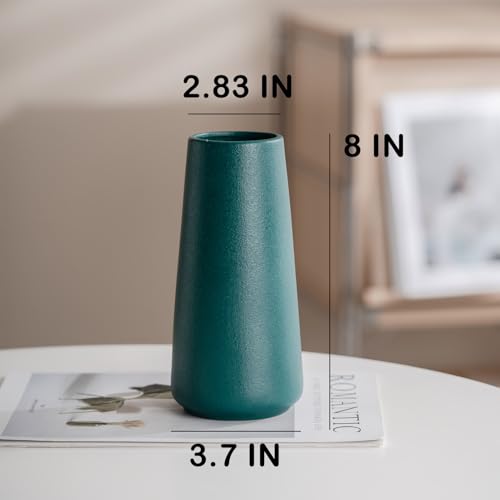 Green Vase - 8" Big Green Ceramic Flower Vase for Home Decor, Minimalism Farmhouse Style for Vintage Table/Shelf Centerpieces, Fireplace Bedroom Kitchen Living Room Office Decorative - color: Green, size: Big