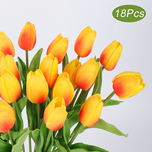 Beferr Tulips Artificial Flowers 18Pcs Faux Tulip Real Touch Tulip Fake Flowers Bouquets Arrangements for Home Wedding Table Decor Orange - color: S-18pcs-1colors-orange, size: 18PCS
