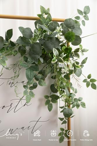 Ling's moment Wedding Artificial Welcome Sign Flowers Swag Arch Floral Garland Decorations Sage Green for Ceremony Reception Entrance Entryway Party Banquets Easel Wall Home Outdoor(NOT Include Sign) - color: Wht- Greenery