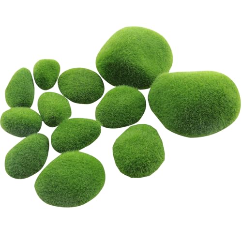 DGZZI 12PCS Artificial Moss Rocks Stone Shooting Prop Decoration Bonsai Plant Plush Small Stone for Flower Arrangement Fairytale Garden Glass Container Crafts