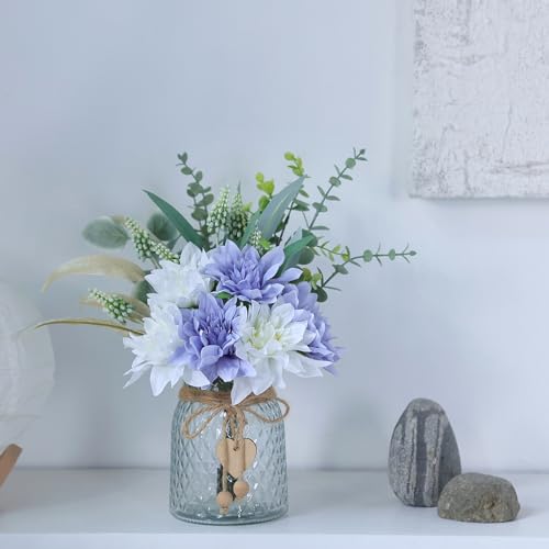 Faux Flowers with Vase,Artificial Silk Flowers in Vase, Fake Plant Eucalyptus and Willow,Flower Arrangement for Home Farmhouse kitchen Dining Table Centerpiece Decorations Table Decor (Dusty Purple) - color: Dusty Purple