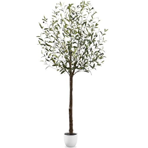 Best Choice Products 8Ft Artificial Olive Tree, Lifelike Faux Tree w/Planter Pot, Indoor Home Office Accent Decor Realistic Trunk, Fruit, Fake Plant - size: 8ft