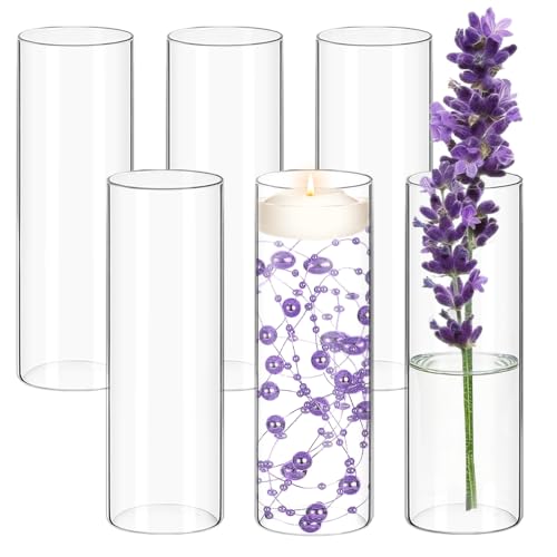 6 Pack Glass Cylinder Vases for Flower 12 Inch Tall Clear Centerpieces Bulk Vase Hurricane Floating Candle Holder for Table Home Decor Floral Shelf Party Dining Wedding Holiday Decoration - size: 12 Inch